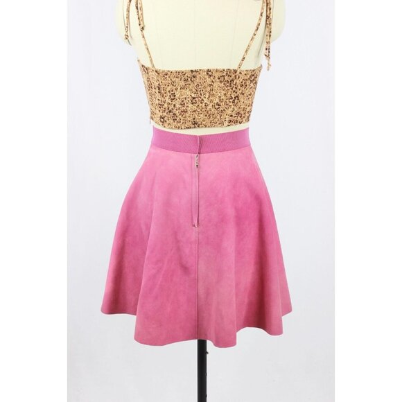 3.1 PHILLIP LIM Fuchsia Pink Sheep Skin Leather Suede Circle Mini Skirt, Size 4 - Picture 3 of 16